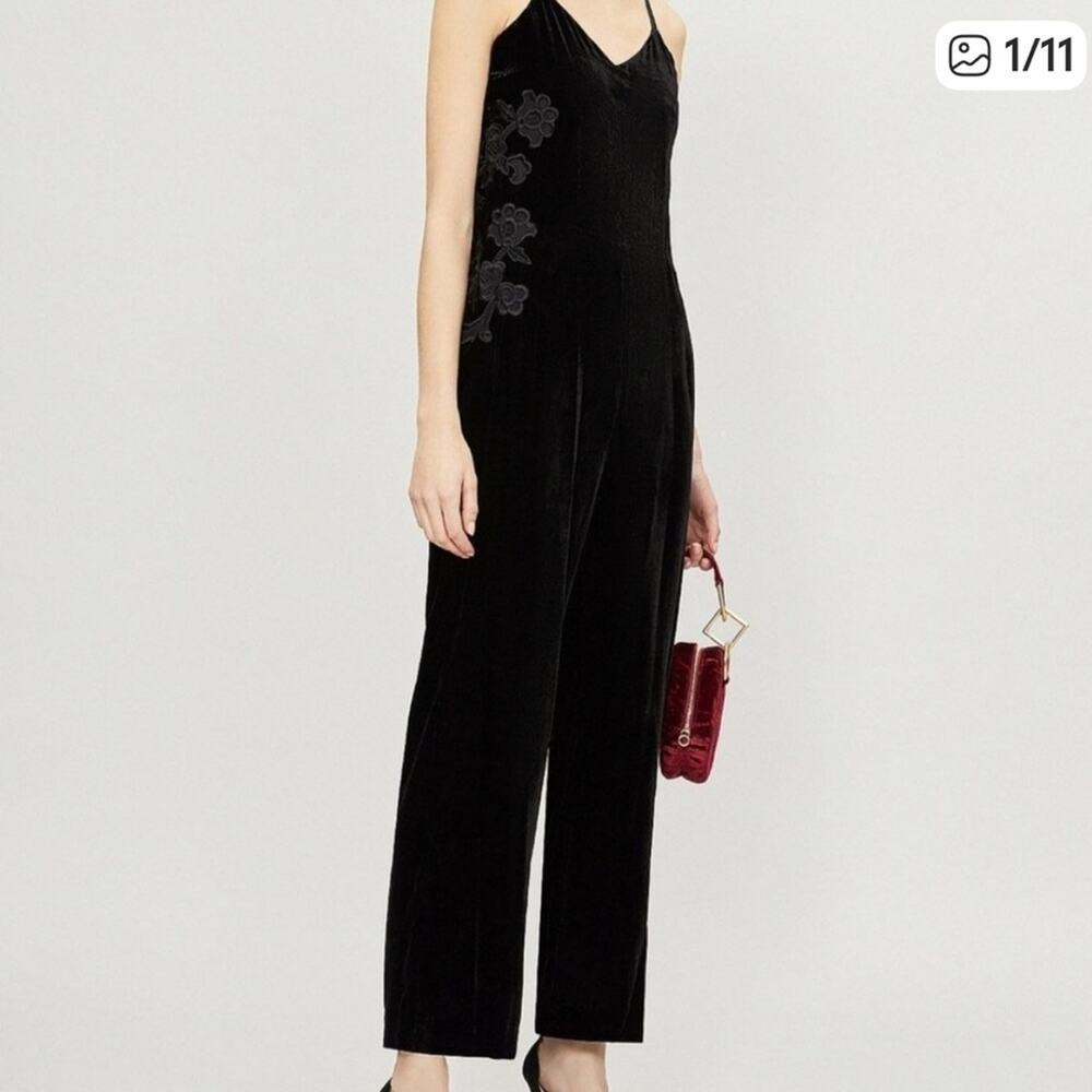 Sandro Black Emilia Velvet Embroidered Jumpsuit Sz XS (FR36) - Picture 2 of 15